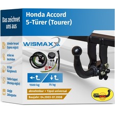 ANHÄNGERKUPPLUNG abnehmbar für Honda Accord 03-08 +13polig E-Satz ABE