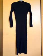 Quince Black Ribbed Mock Neck Long Sleeve Stretch Knit Sweater Dress Size S