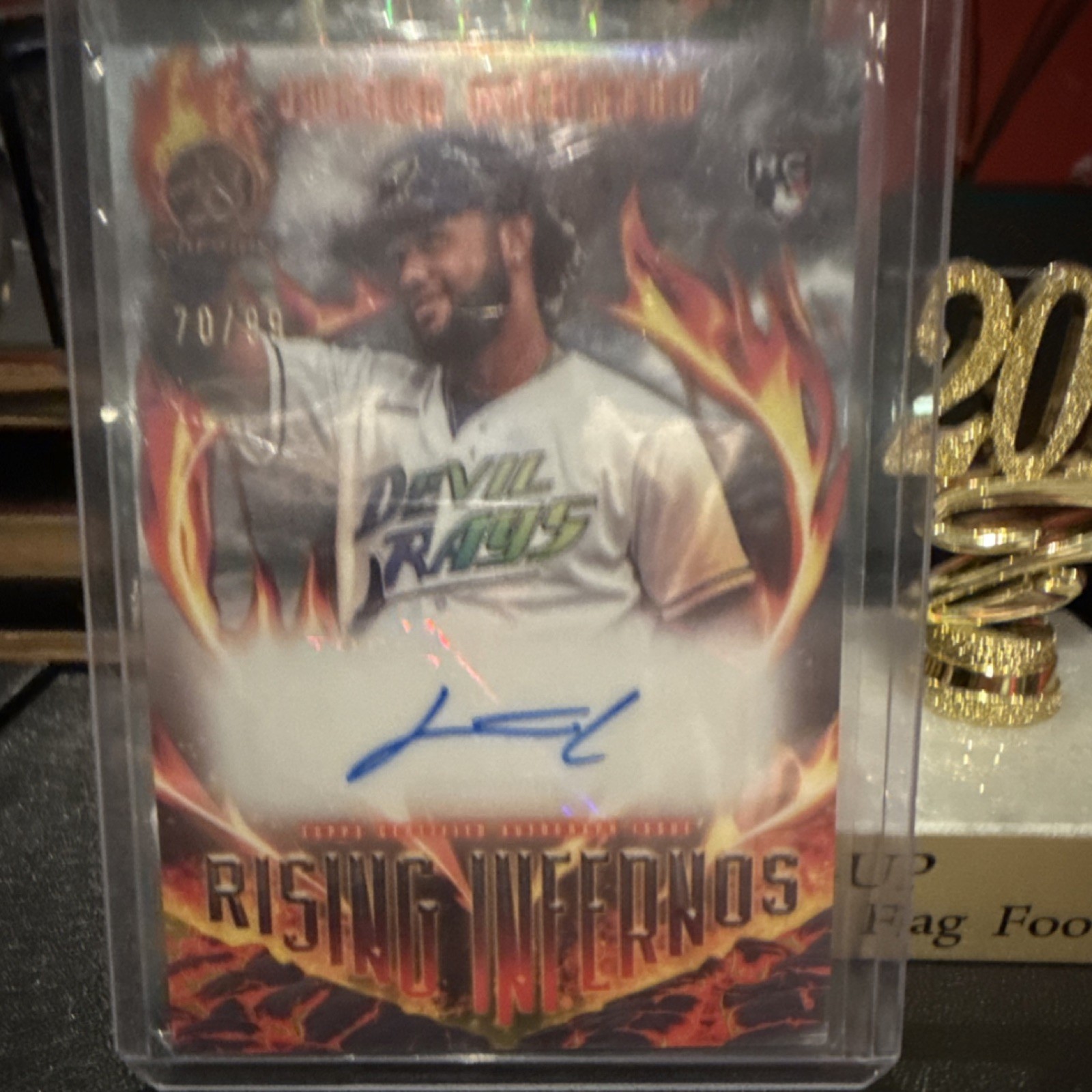 Topps 2024 Bowman Rising Infernos Auto Junior Caminero RC /99 Tampa Bay Rays