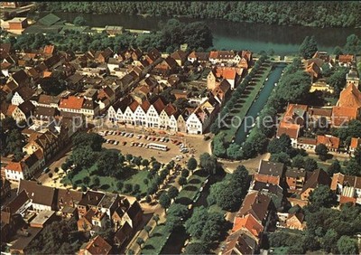 Friedrichstadt Eider city center with historic gabled houses on the market Mittelbu