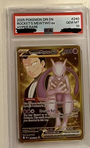 2025 POKEMON DESTINED RIVALS HYPER RARE TEAM ROCKET'S MEWTWO EX 240/182 PSA 10