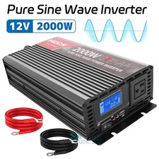 2000W Pure Sine Wave Inverter 12V to 110V Power Car Home Solar System Camp Motor