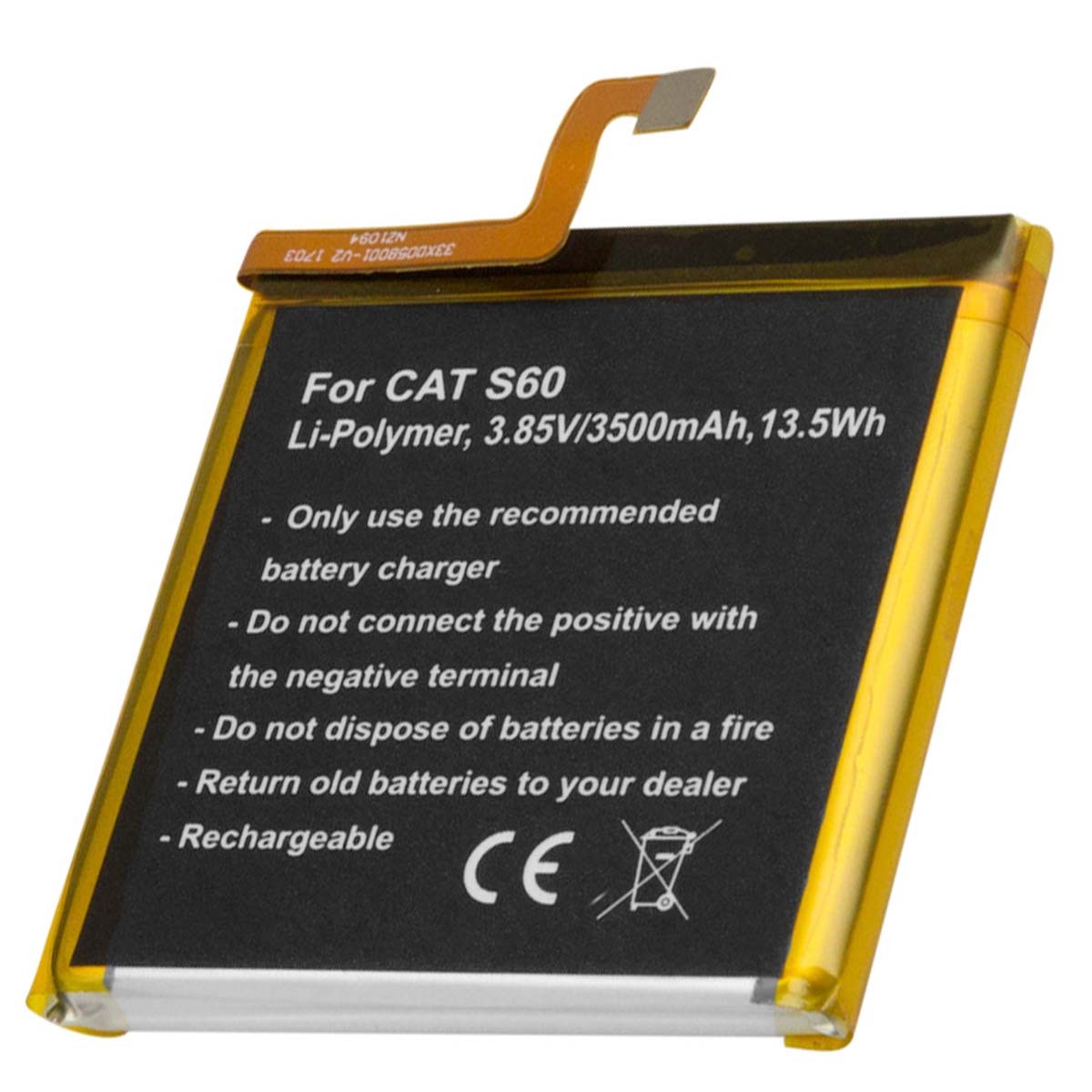 Batterie Li-polymère pour CAT S60 3500mAh 3.85V noire et jaune