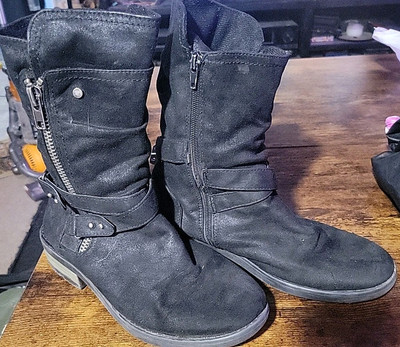 Carlos Santana Sawyer BOOTS Mid-Calf Moto Booties US 8.5 Black Zip Biker