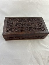 Hand carved Wooden Trinket Box Made In India 3 1/2 X 7 In. Hinged Lid