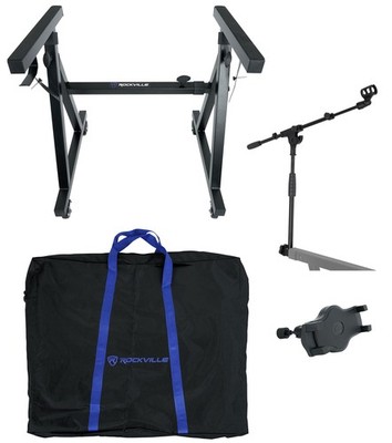 Rockville Z40W Z-Style Pro Keyboard Stand+Wheels+Bag+Mic/Tablet Stand Attachment