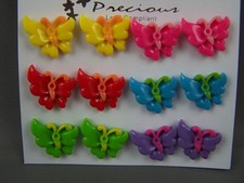 Butterfly set pack of 6 plastic pair post stud earrings metal back packA