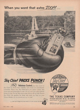 1953 Texaco Sky Chief Gasoline Vintage Print Ad Boxing Glove Havoline Motor Oil