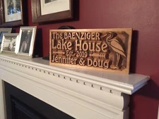 Lakehouse Personalized Family Name Sign, Man Cave Decor, Established Date Sign, 