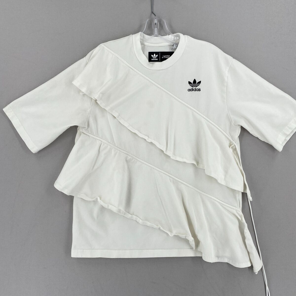 ADIDAS Originals J KOO Womens Small FT9876 WHITE Ruffle T ADIDAS Originals J KOO Womens Small FT9876 WHITE Ruffle T