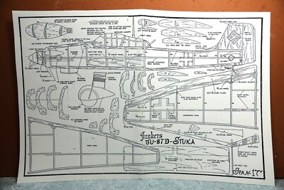 JUNKERS JU-87D STUKA BALSA FREE FLIGHT MODEL AIRPLANE PLANS 17'' WINGSPAN