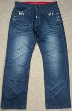 Crown Holder Mens Y2K Vtg Button Fly Embroidered Jeans Size 34x34 Actual 36x33