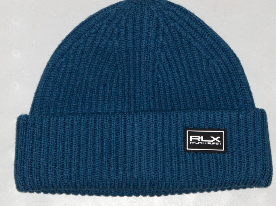 RALPH LAUREN - RLX Hombre Lana Tejido Gorro, Gorra Esquí, AZUL ÍNDIGO, Nuevo con Etiquetas, NUEVO Foto 2 de 4
