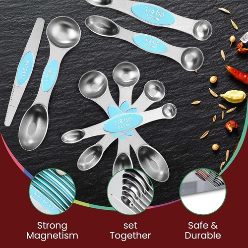 Magnetic Dual Sided Measuring Spoons w/ Leveler Stainless Kitchen Tool -Set of 9 - Picture 60 of 116