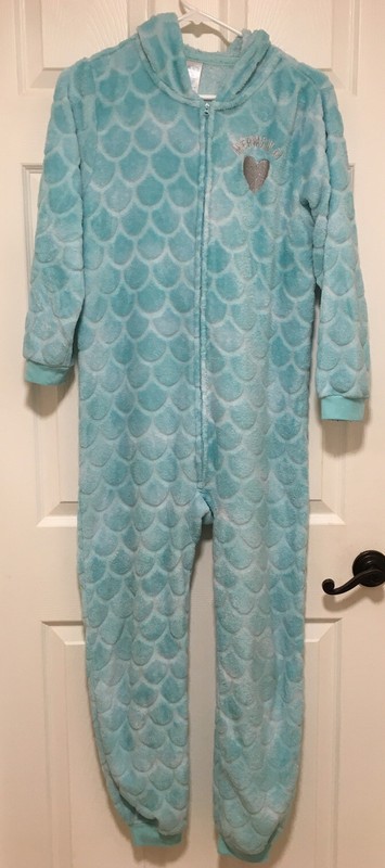 Girls XXL 16 One Piece Pajamas Blue Mermaid Footless Pjs
