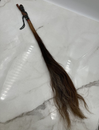 Vintage Horse Tail Fly Whisk Whip Tribal African Woven Leather Handle