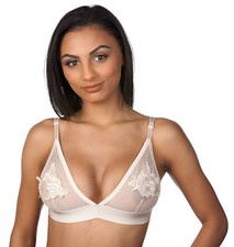 Ladies Sexy Sheer Mesh Floral Embroidered Wideband Bralette Triangle Bra #8030
