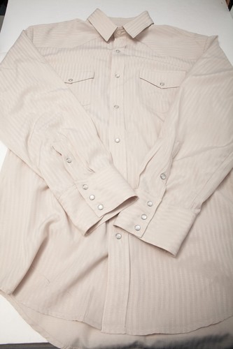 Roper Shirt Mens 2XL XXL Beige Striped Pearl Snap Long Sleeve Western Pockets - Picture 6 of 12