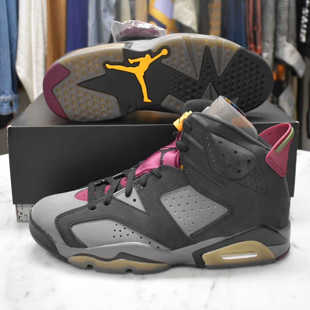 NWT Air Jordan 6 Retro Bordeaux Black Gray Sneakers VI 2021 Men's