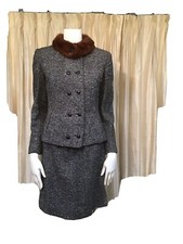 Lady s 1960 s Vintage Blue Tweed Suit With Mink Collar.