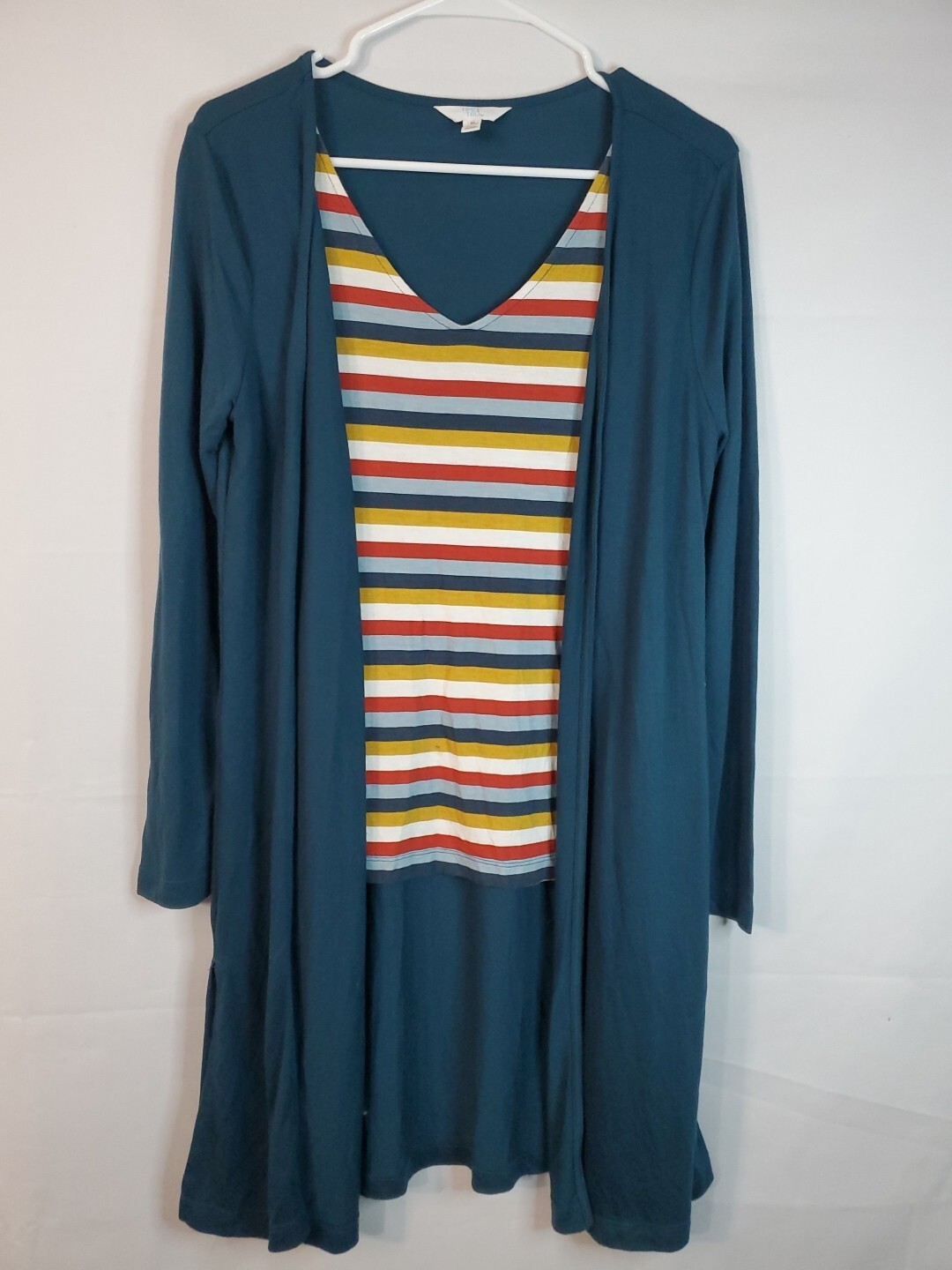 Time and Tru Womens Medium Striped Open Front Cardigan with Built-In Cami