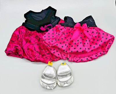 Build a Bear Fancy Pink Black Dresses High Heal Shoes Lot of 2 Dress