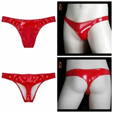 Men Gay Faux Leather Thong Tback Low Waist Stretch Briefs Underwear Chic Panties