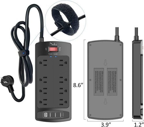 protector de sobretensiones electrico de 6 pies de largo cable extension 4 USB - Picture 7 of 8