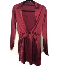 Pretty Little Thing Burgundy, Red, Maroon, Satin Shirt Dress