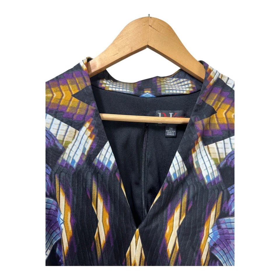 R&K Originals Dress Womens Size 3X Sleeveless Geometric Black Brown Blue White - Image 3 of 4