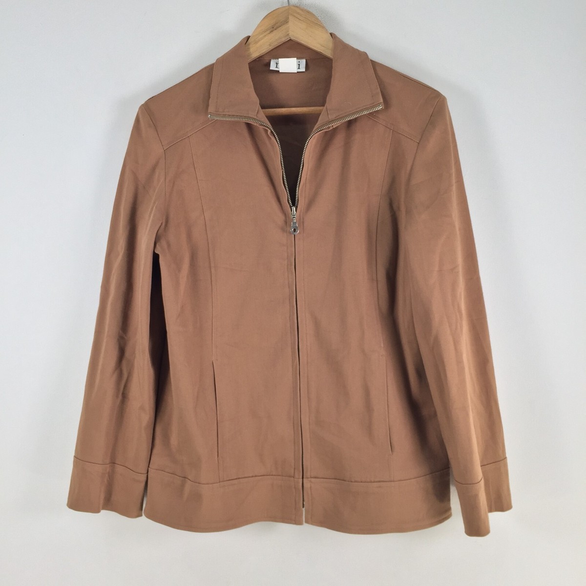 Noni B womens jacket size 10 brown zip long sleeve collar cotton
