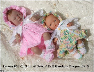 BABYDOLL HANDKNIT DESIGNS KNITTING PATTERN B51 PETAL SKIRT DRESS SET 7-12'' DOLL