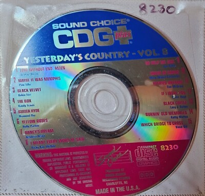 SC8230 YESTERDAY COUNTRY   SOUND CHOICE  KARAOKE CDG RARE