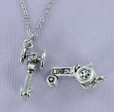 TRACTOR Necklace - Pewter Charm on Chain Farm Plow Vehicle Farmer Country 3D NEW