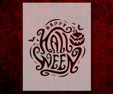 Happy Halloween Pumpkin and Bats Stencil Reusable 8.5 x 11 Inches for Painting