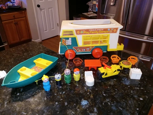 Vtg Fisher Price Little People Truck Camper Boat Motorcycle #994 INCOMPLETE