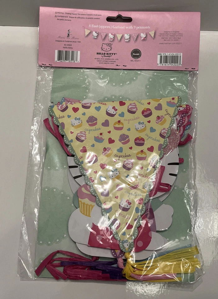 Kit Guirnalda Fiesta HELLO KITTY Meri Meri con 9 Banderines Cupcakes Sanrio 2012 NUEVO Foto 4 de 4