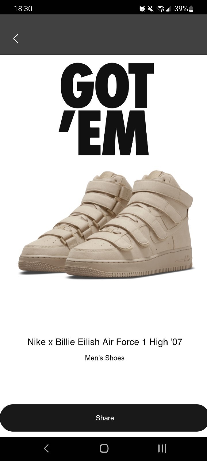 Size 6 men- Nike Air Force 1 High '07 SP x Billie Eilish Mushroom | eBay