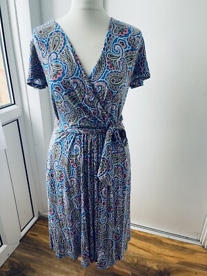 BODEN Evangeline Jersey Wrap Dress - Blue Paisley Print - 14R- J0864 | eBay  UK