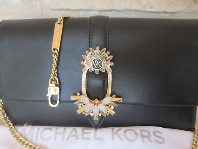 NEW Michael Kors Crossbody Bag Cece Slim Large Soft LEATHER Jeweled Black, Rare!