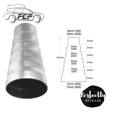E-TECH Steel Exhaust Pipe reducer 48mm - 75mm 6 Step adapter performance system