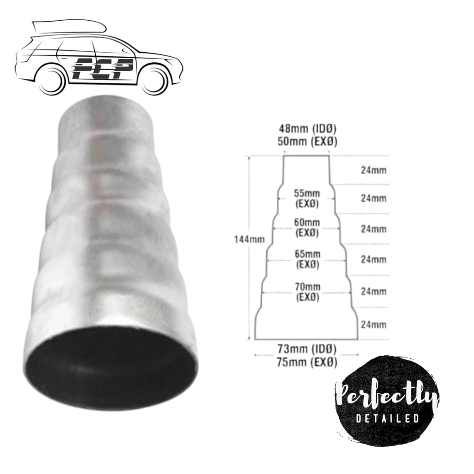 E-TECH ENGINEERING E-TECH Steel Exhaust Pipe reducer 48mm - 75mm 6 Step adapter performance system