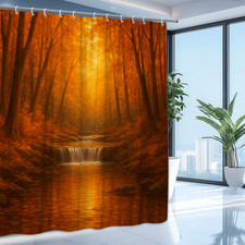Autumn Nature Shower Curtain - Waterfall Forest Design