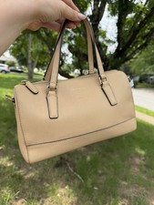 Coach Beige Pebbled Zip Satchel Top Handle Bag Medium Gold Hardware