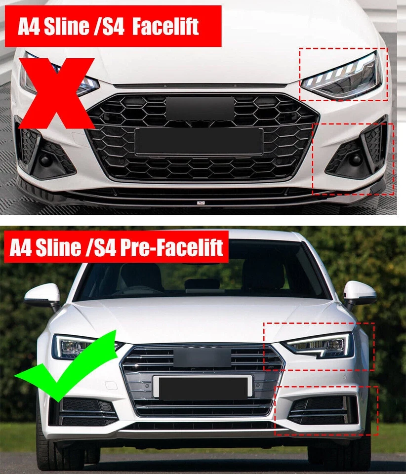 Divisor de labios de parachoques delantero negro brillante estilo V para Audi A4 S-Line S4 B9 2017-2019 Foto 2 de 4