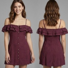 American Eagle Purple Polka Dot Off-Shoulder Mini Dress Size Small