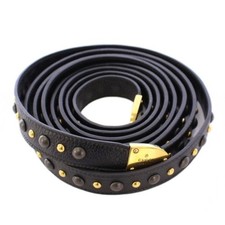 Gucci Long Belt Leather Studded Embellished Biolor Black Gold Color BB Used 8b40