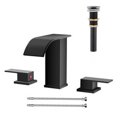 AVSIILE Matte Black Waterfall Bathroom Faucet 3 Hole, 8 Inch Widespread Moder...