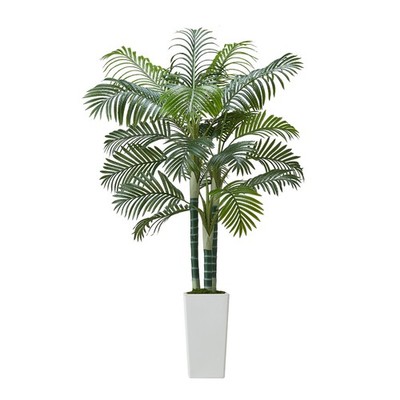 Uimoso 6ft Tall Faux Areca Palm Tree with White Pot for Indoor Spaces