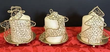 Gold Wire Christmas Candle Holder Trio Snowman Reindeer Tree 5–6” Holiday Set